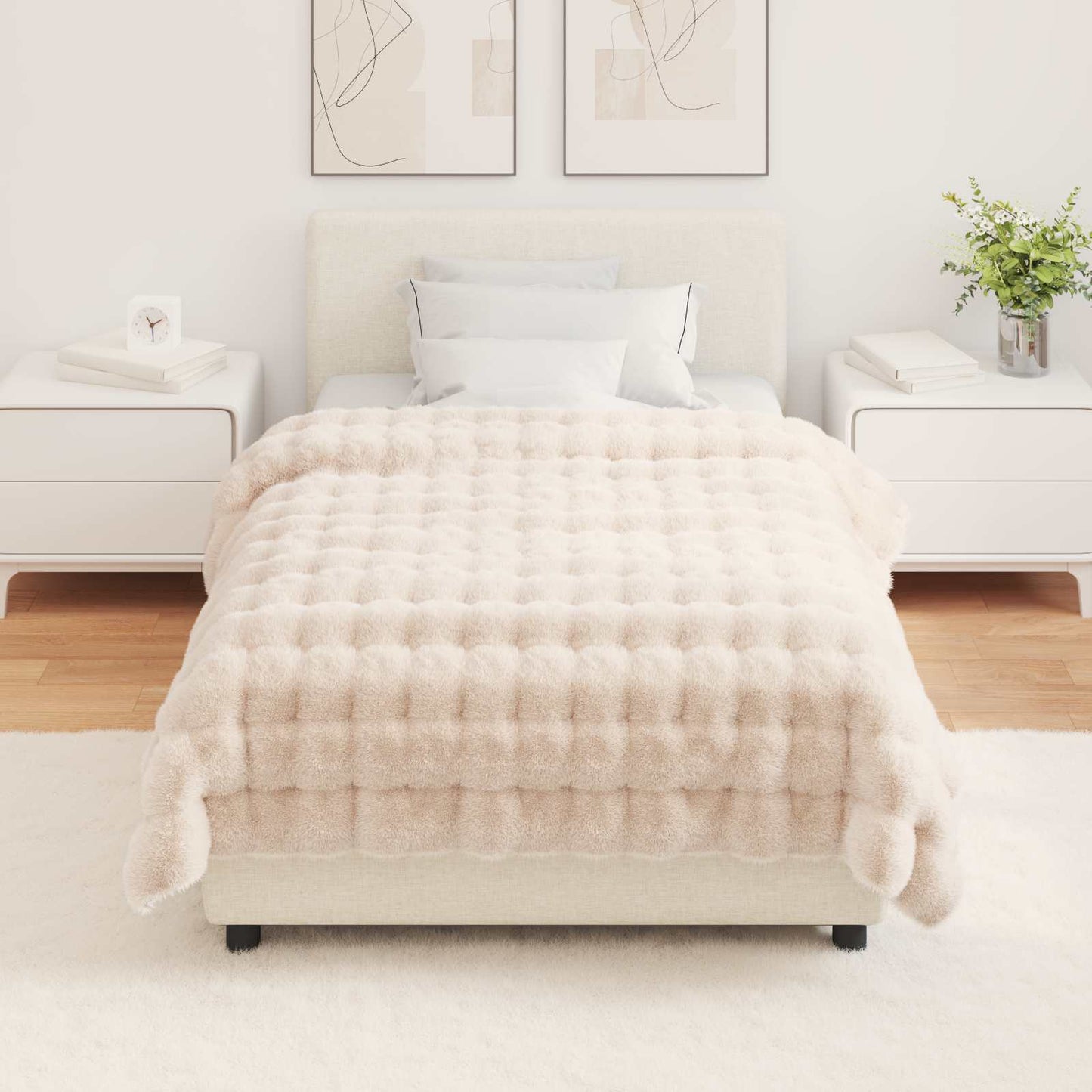 Dirbtinio Zefyro Pūkuotas Patalynė 4 pcs Smėlio 130 x 150 cm