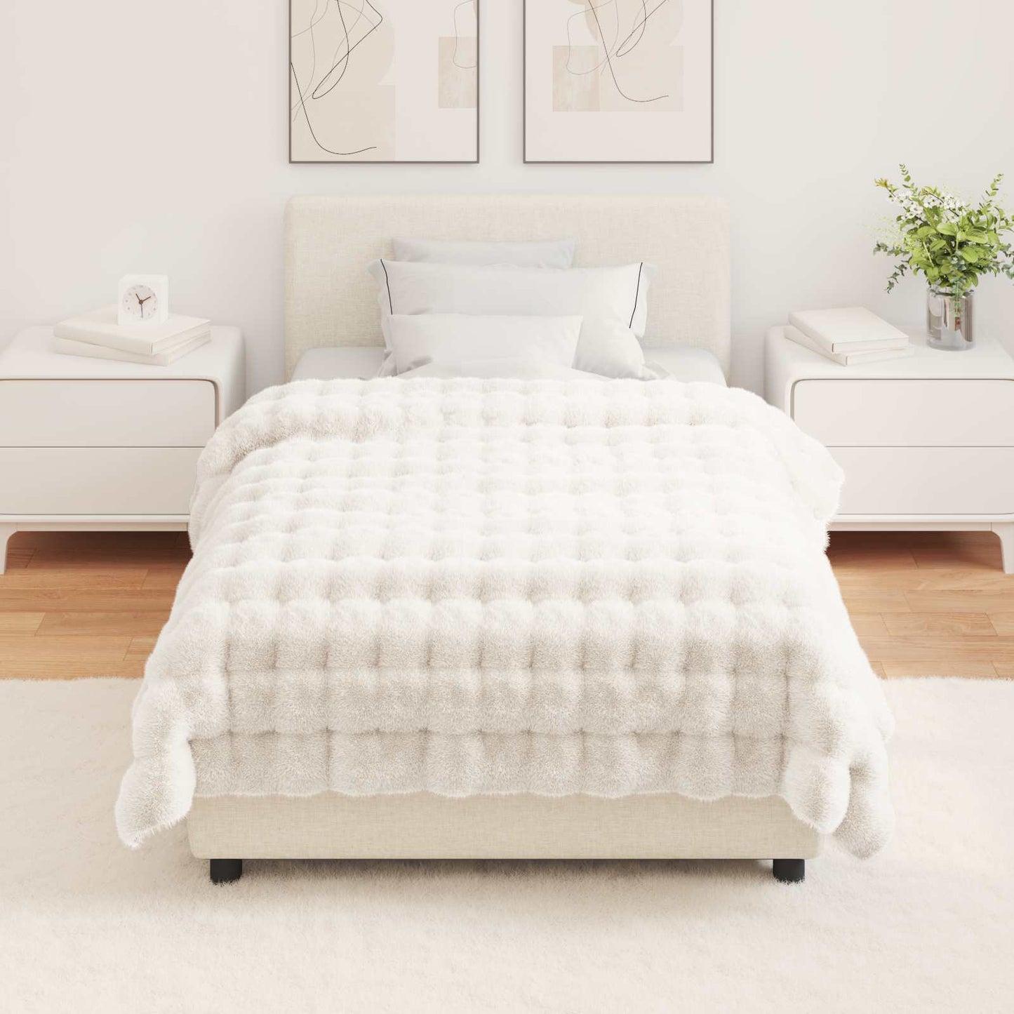 Dirbtinio Zefyro Pūkuotas Patalynė 4 pcs Balta 130 x 150 cm