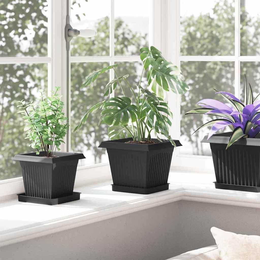 Kvadratinis gėlių vazonas 6 pcs Juoda 20 x 20 x 16 cm Plastmasė