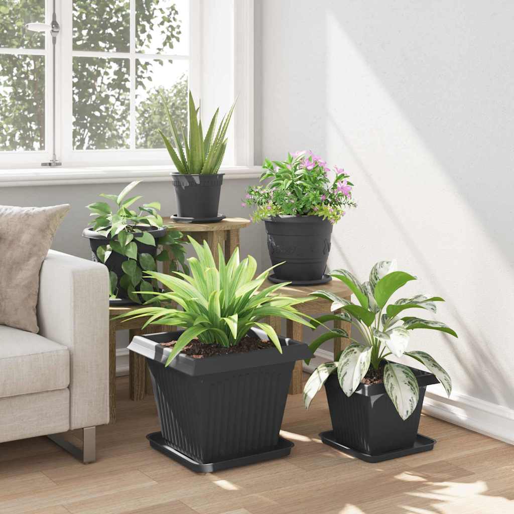 Kvadratinis gėlių vazonas 6 pcs Juoda 38 x 38 x 30 cm Plastmasė