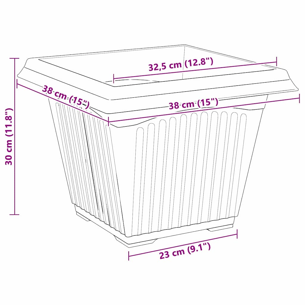 Kvadratinis gėlių vazonas 6 pcs Juoda 38 x 38 x 30 cm Plastmasė