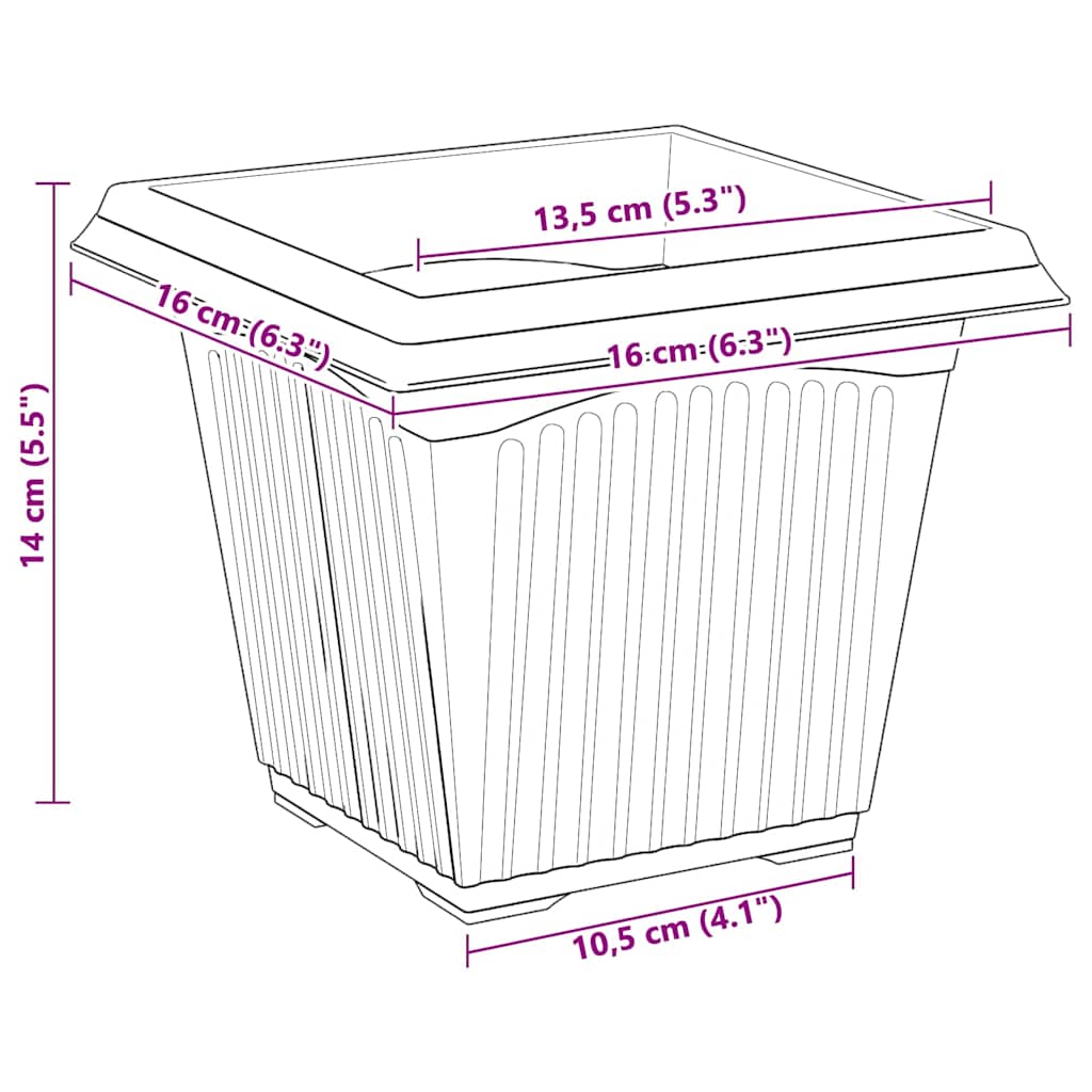 Kvadratinis gėlių vazonas 24 pcs Raudona plyta 16 x 16 x 14 cm