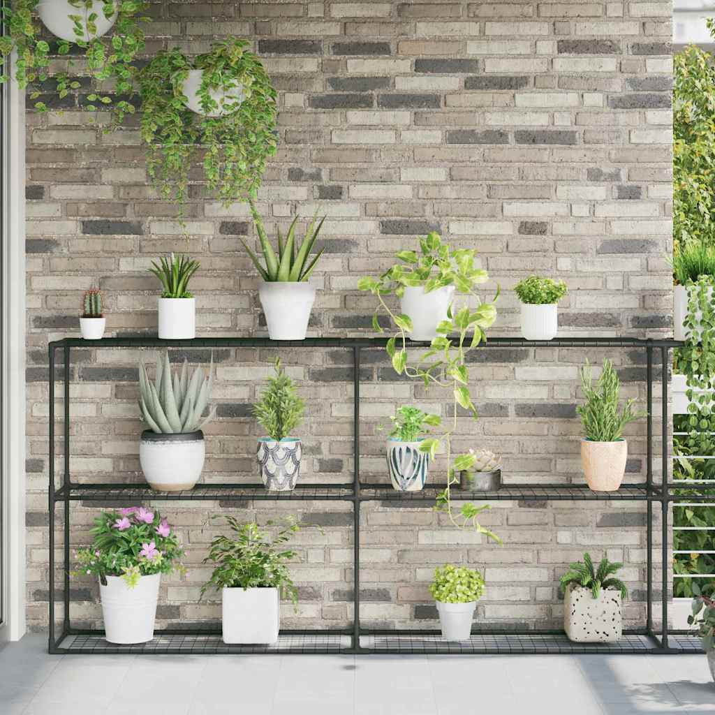 3 lentynų augalų stovas Juoda 400 x 32 x 104 cm Plienas