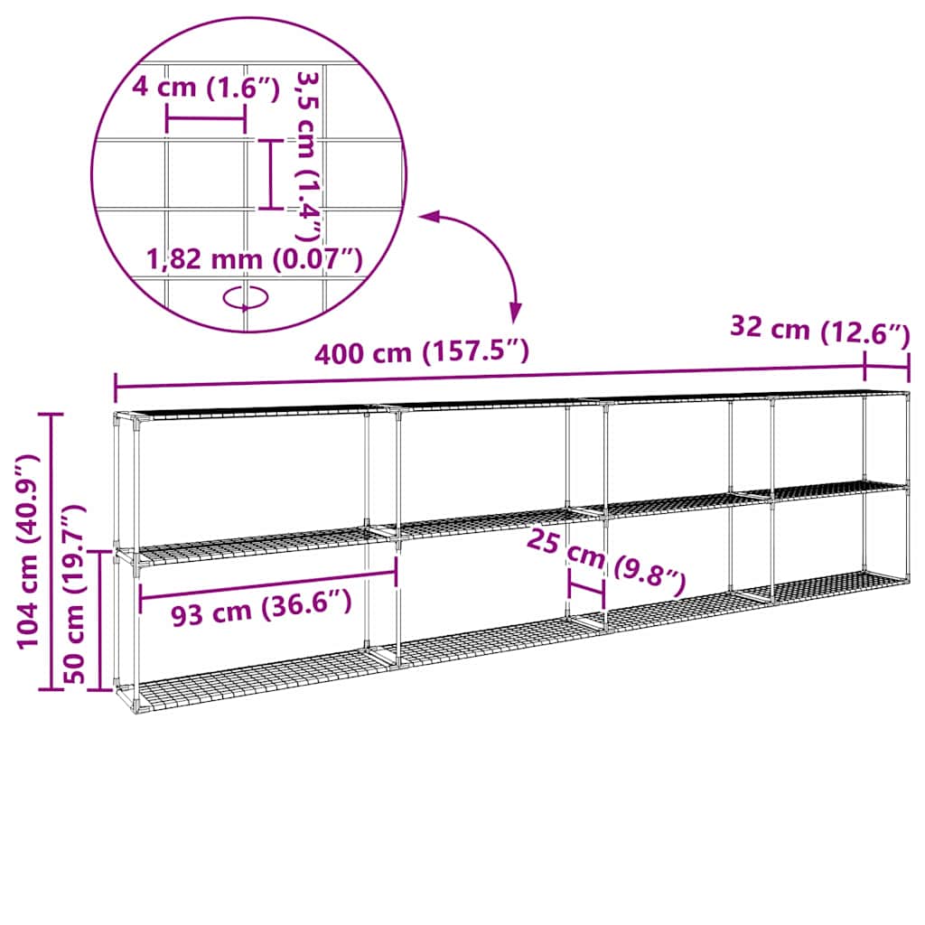 3 lentynų augalų stovas Juoda 400 x 32 x 104 cm Plienas