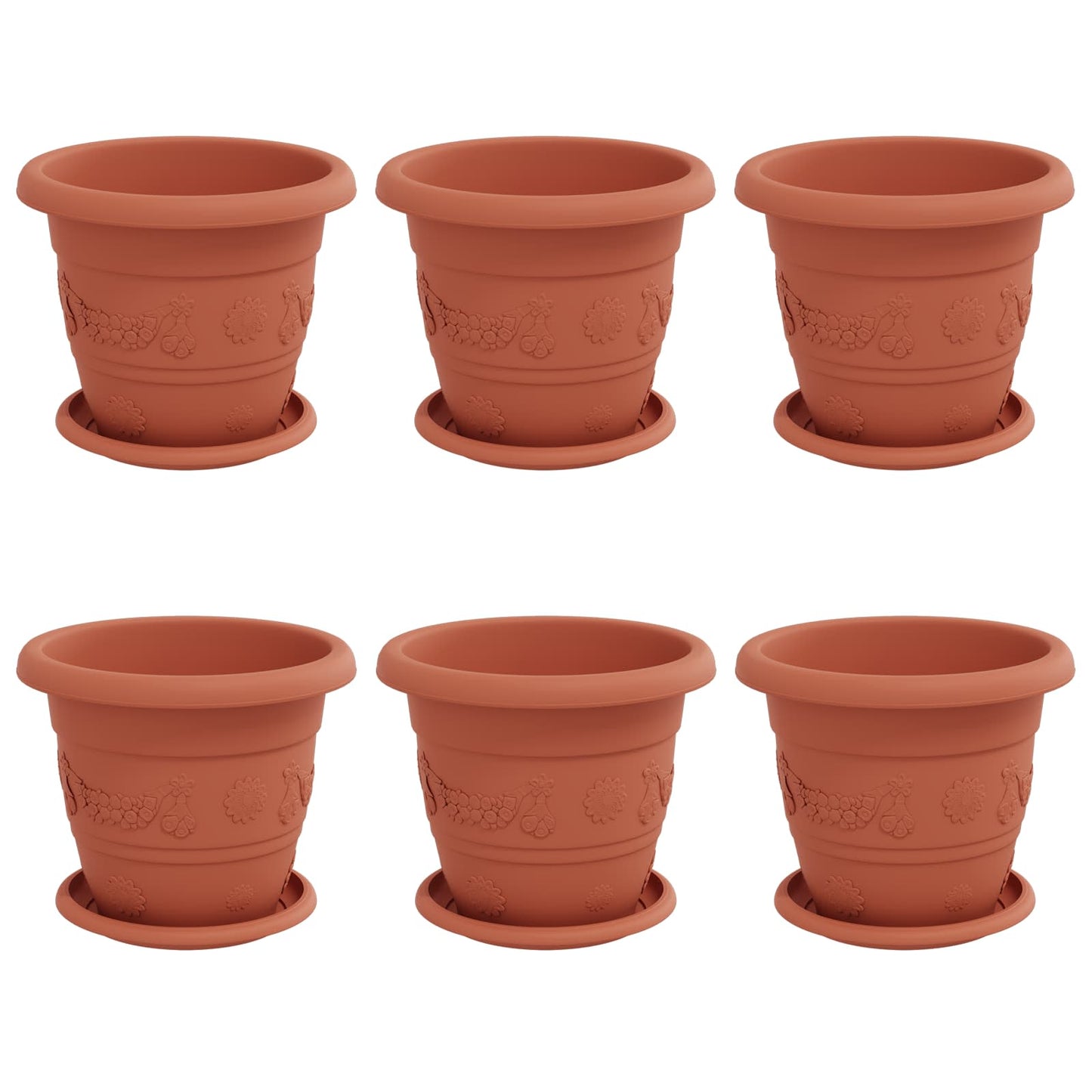 Augalų vazonai 6 pcs Raudona plyta Ø 26 x 21.5 cm Plastmasė