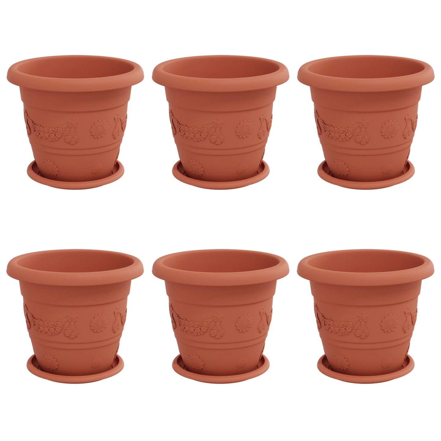 Augalų vazonai 6 pcs Raudona plyta Ø 26 x 21.5 cm Plastmasė