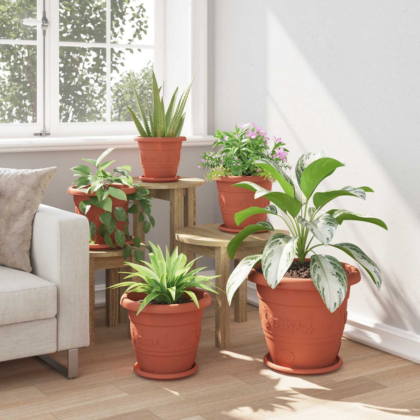 Augalų vazonai 6 pcs Raudona plyta Ø 26 x 21.5 cm Plastmasė