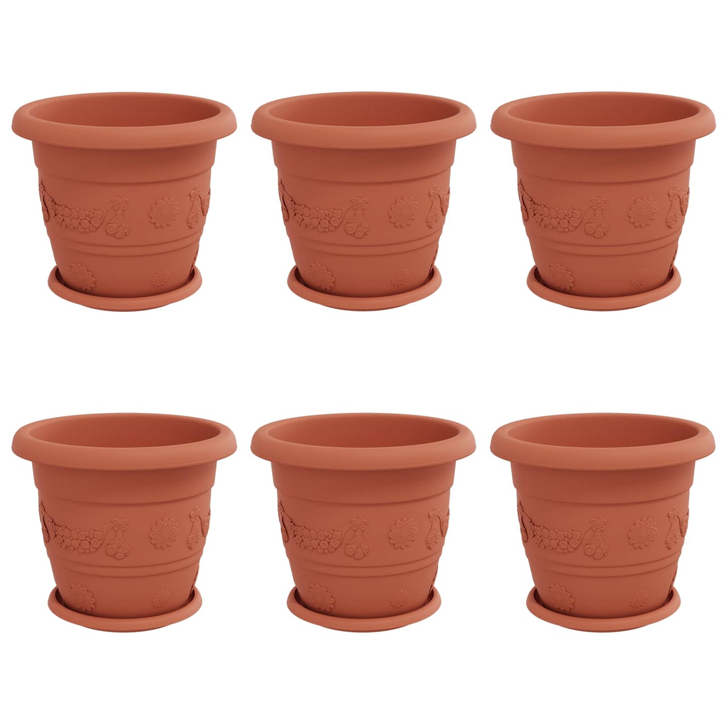 Augalų vazonai 6 pcs Raudona plyta Ø 26 x 21.5 cm Plastmasė