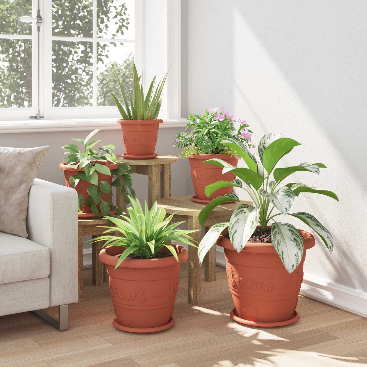 Augalų vazonai 6 pcs Raudona plyta Ø 26 x 21.5 cm Plastmasė