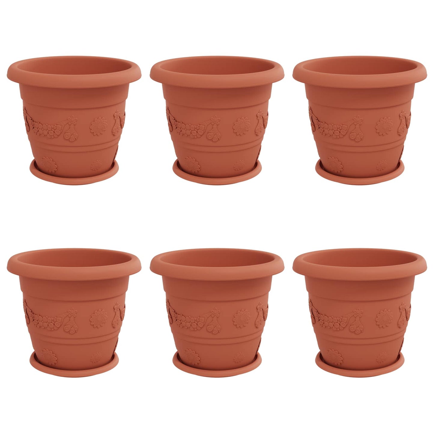 Augalų vazonai 6 pcs Raudona plyta Ø 26 x 21.5 cm Plastmasė