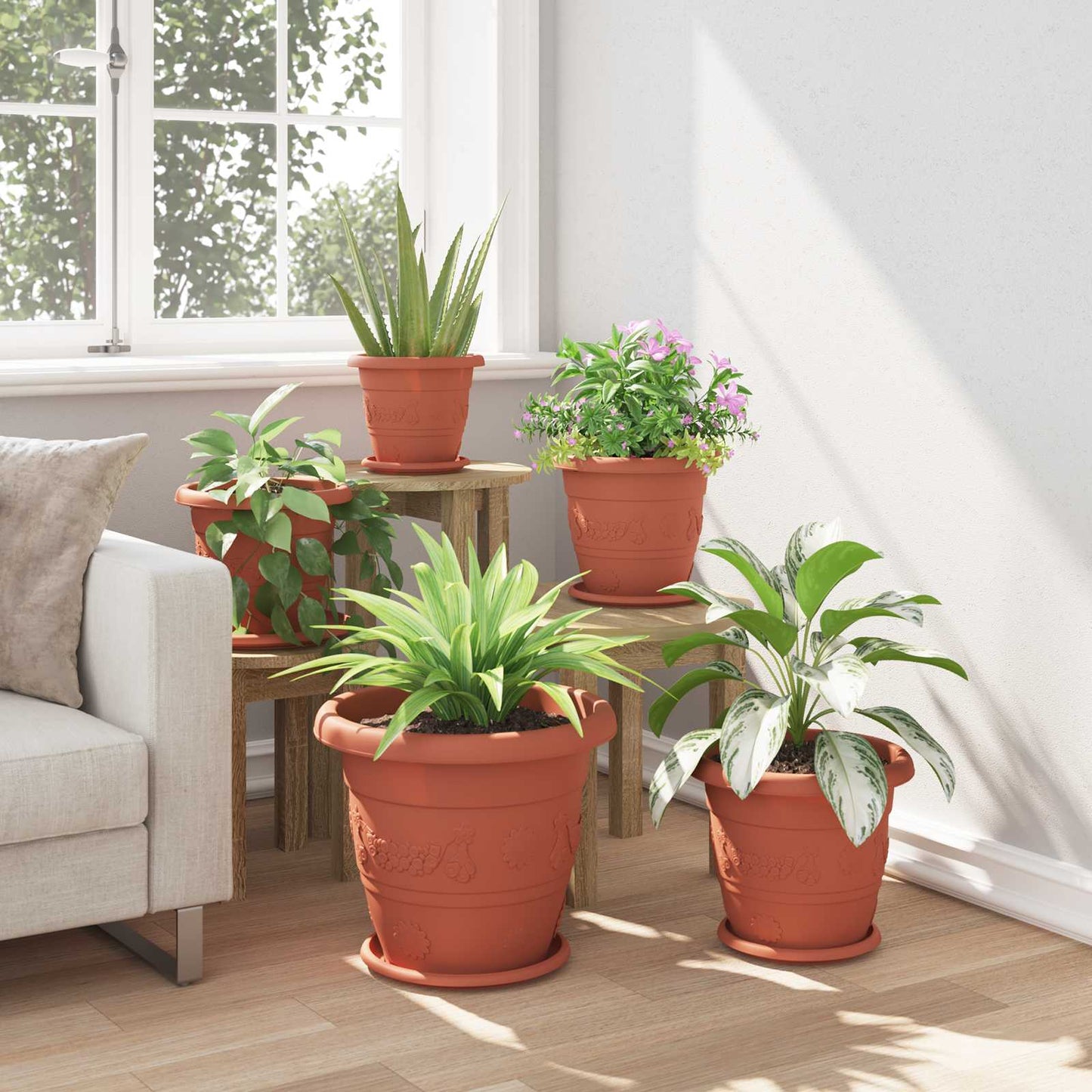 Augalų vazonai 6 pcs Raudona plyta Ø 26 x 21.5 cm Plastmasė