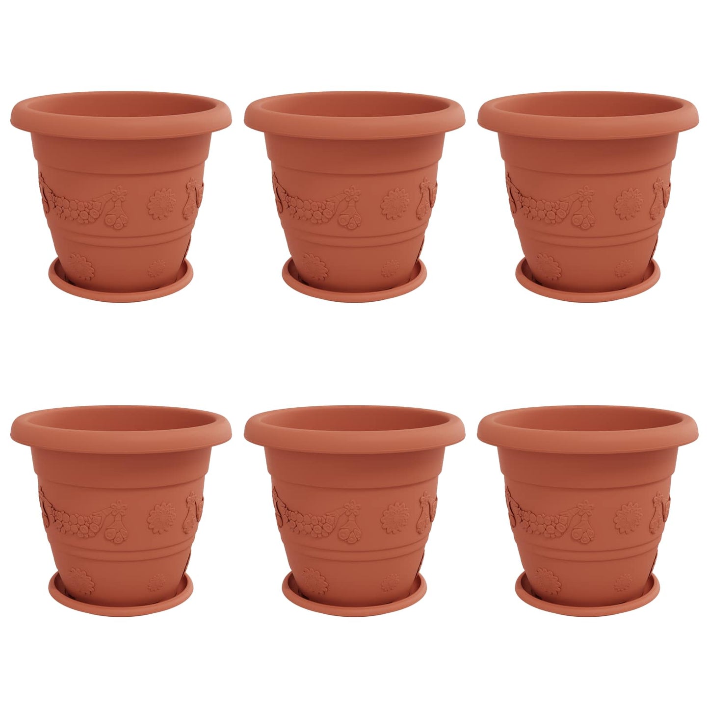 Augalų vazonai 6 pcs Raudona plyta Ø 26 x 21.5 cm Plastmasė
