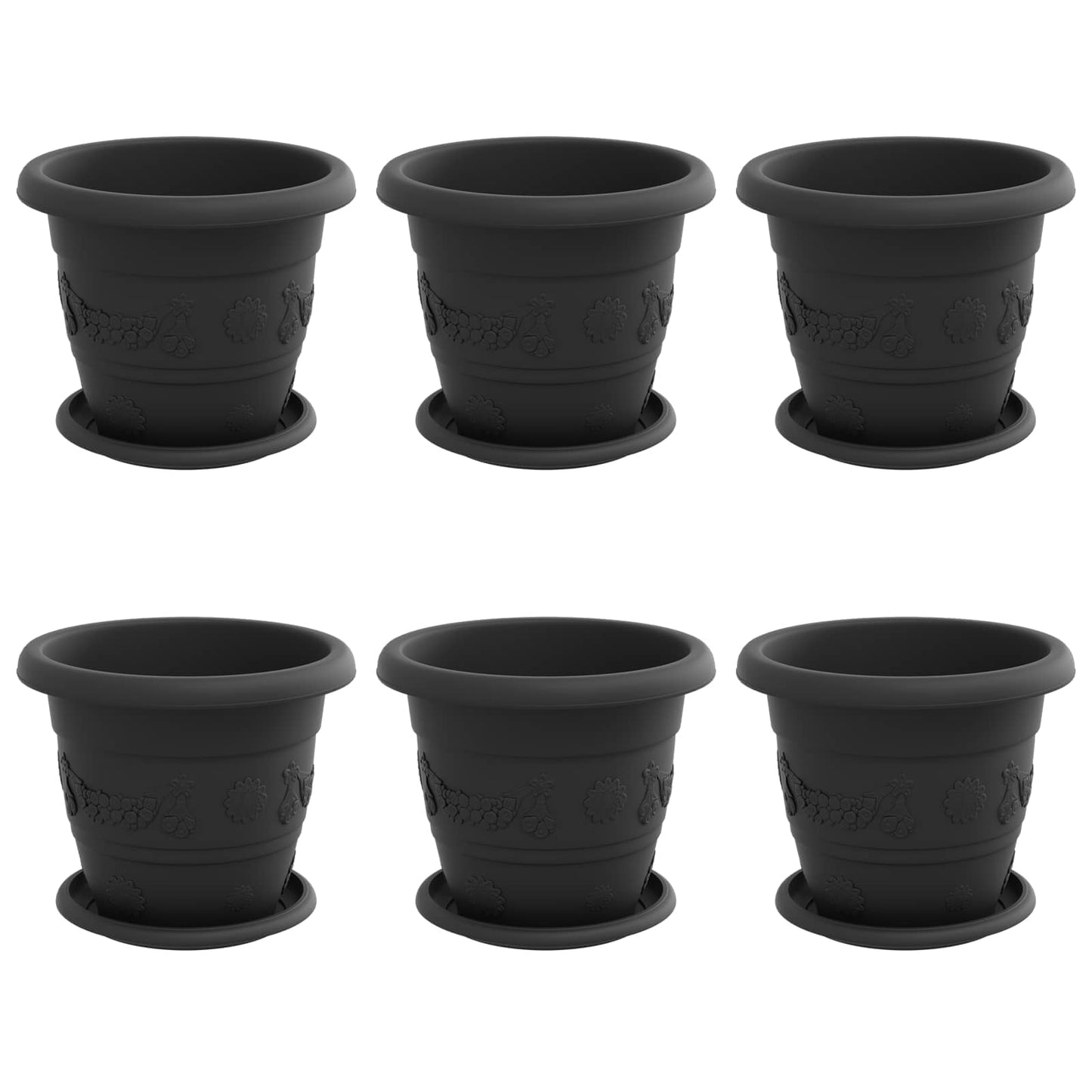 Augalų vazonai 6 pcs Juoda Ø 26 x 21.5 cm Plastmasė