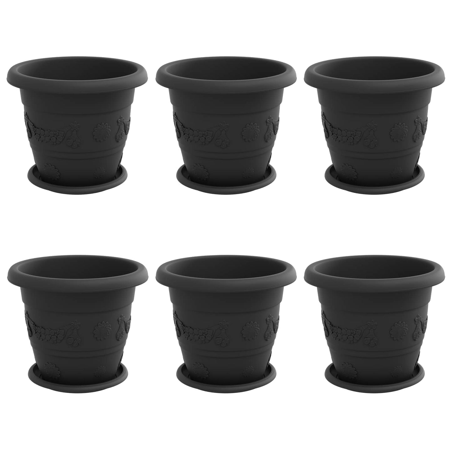 Augalų vazonai 6 pcs Juoda Ø 26 x 21.5 cm Plastmasė