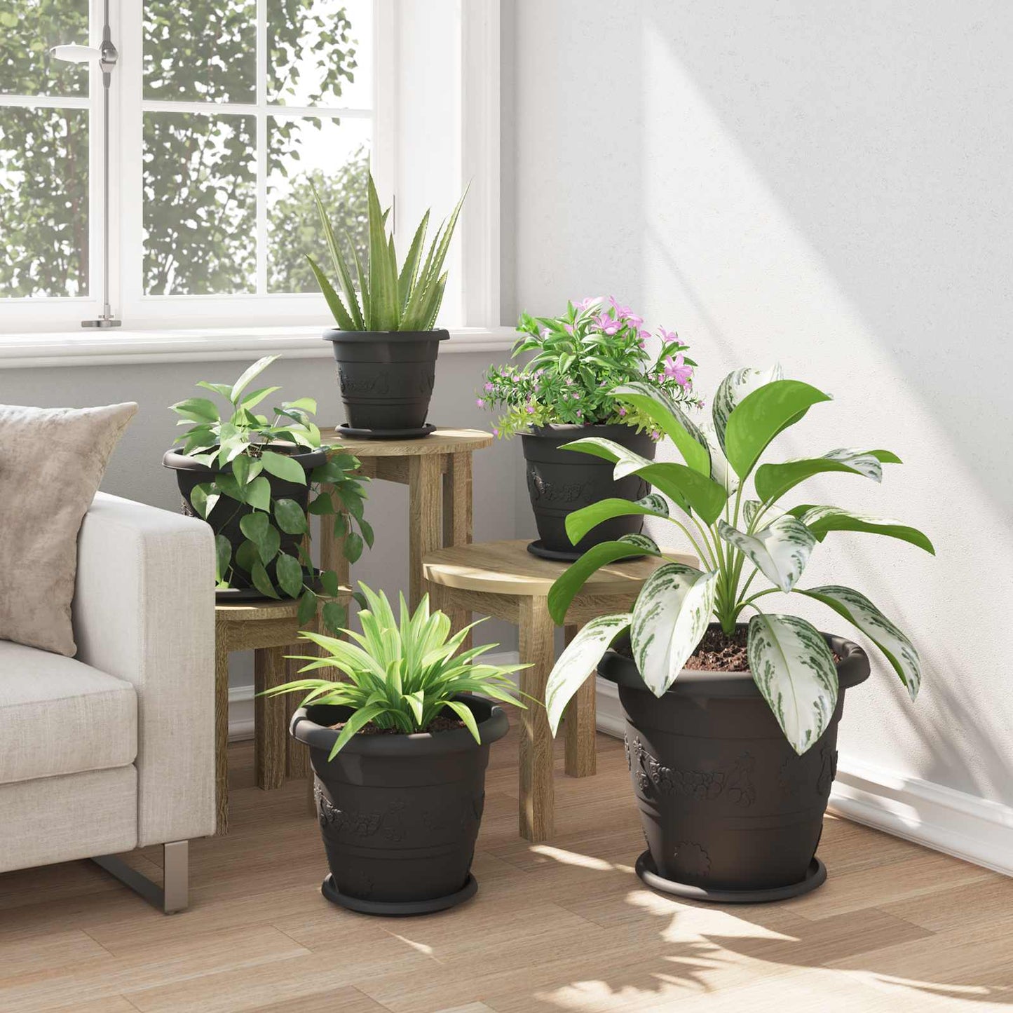 Augalų vazonai 6 pcs Juoda Ø 30 x 25 cm Plastmasė