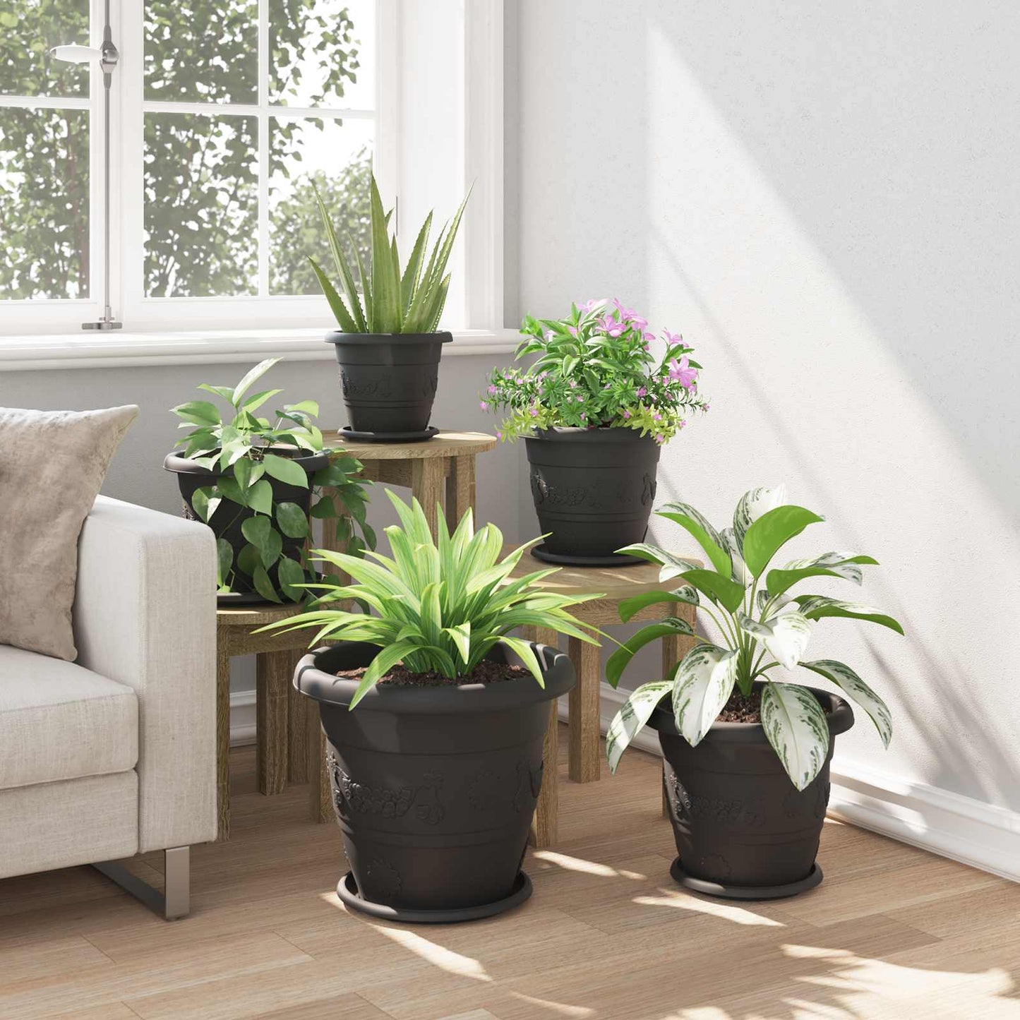 Augalų vazonai 6 pcs Juoda Ø 26 x 21.5 cm Plastmasė