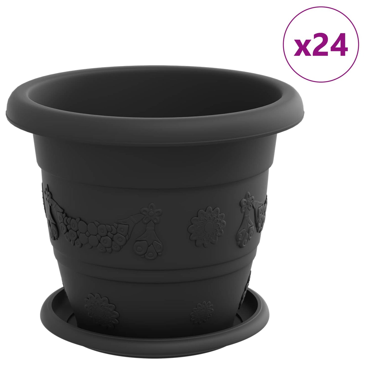 Augalų vazonai 24 pcs Juoda Ø 26 x 21.5 cm Plastmasė