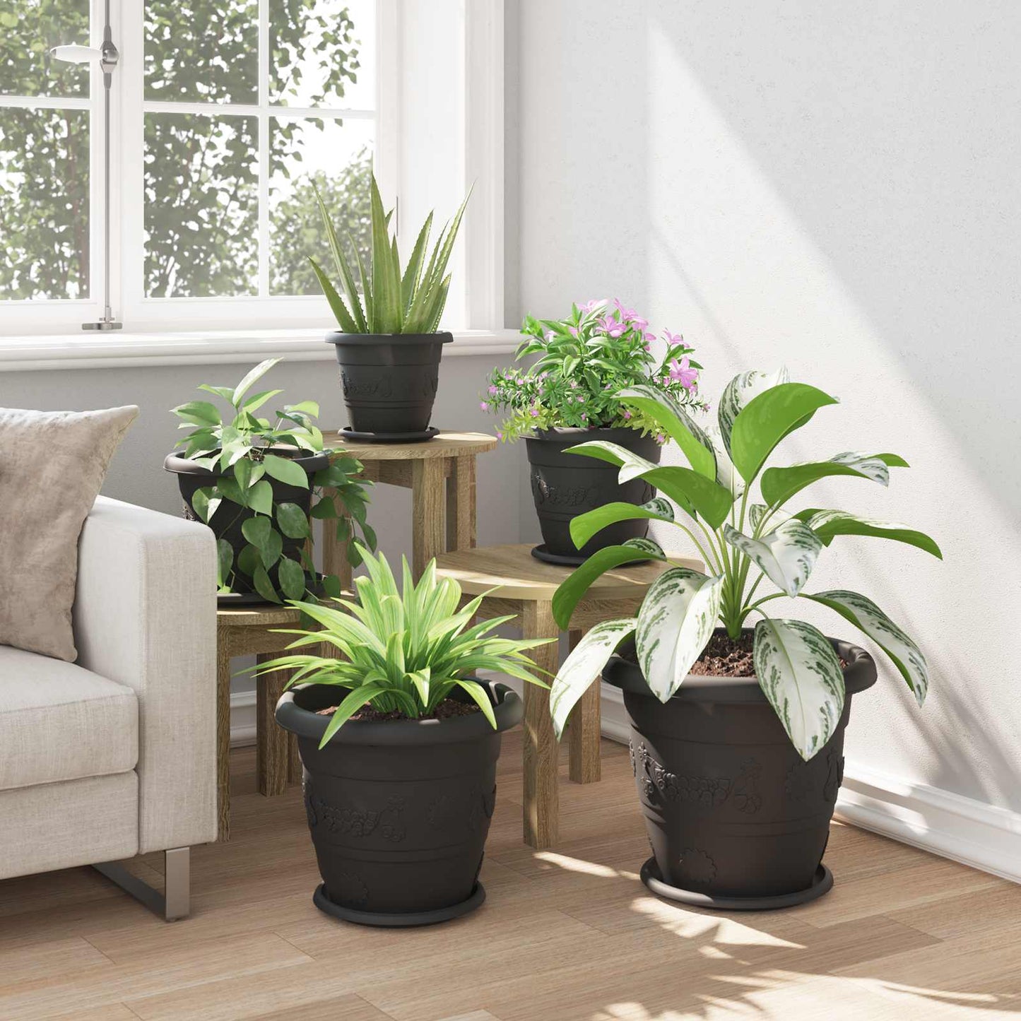 Augalų vazonai 24 pcs Juoda Ø 26 x 21.5 cm Plastmasė