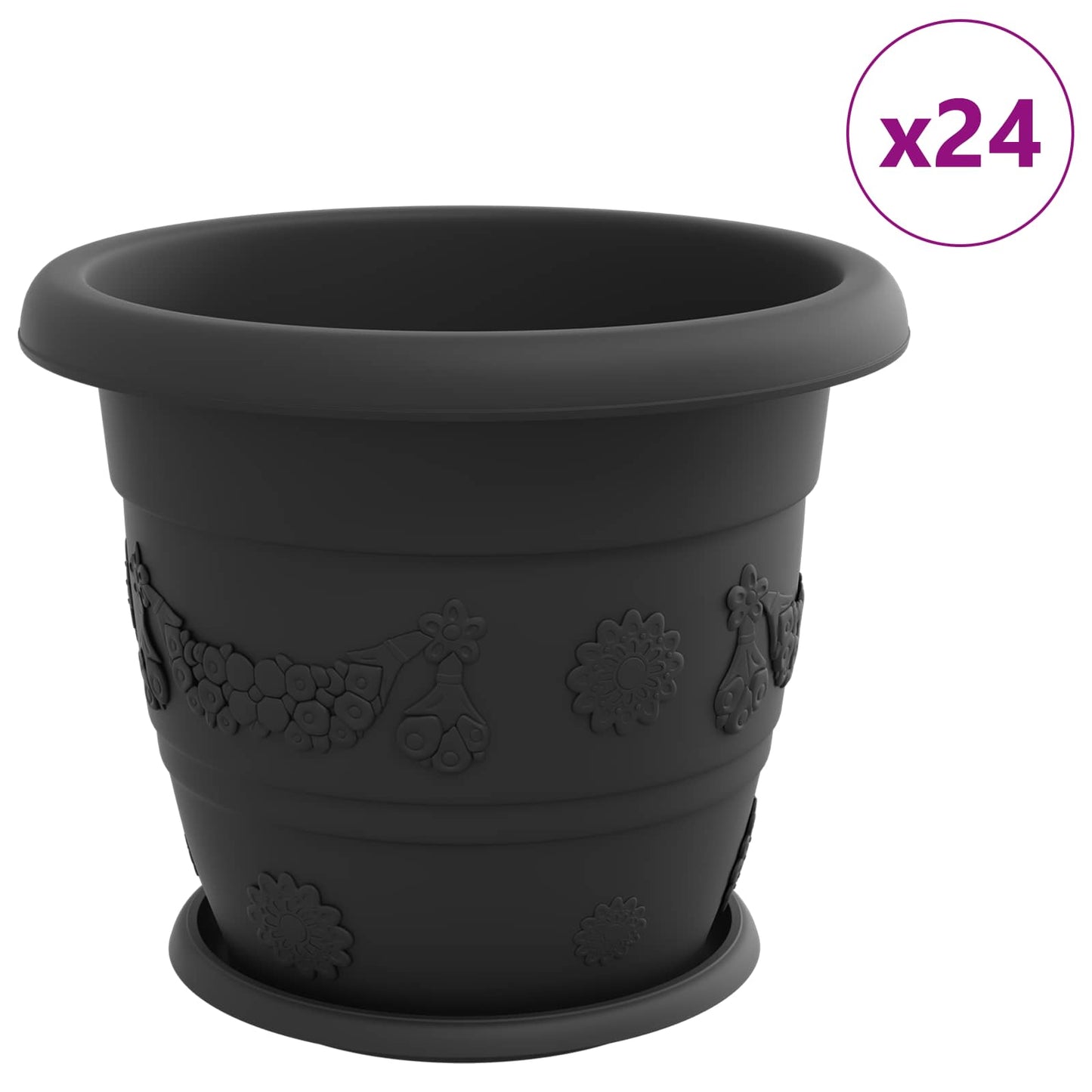 Augalų vazonai 24 pcs Juoda Ø 26 x 21.5 cm Plastmasė