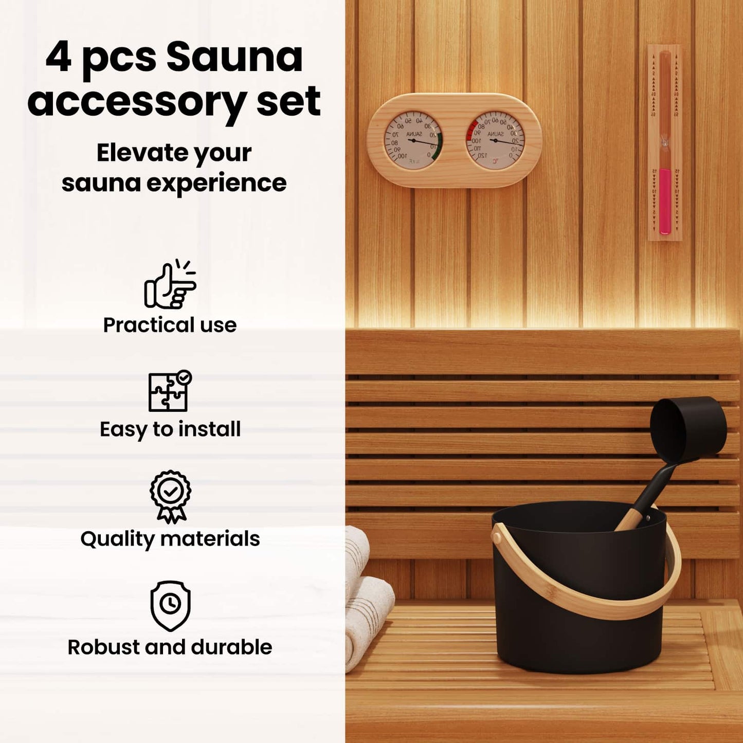 Saunos Priedų Rinkinys 4 pcs Juoda