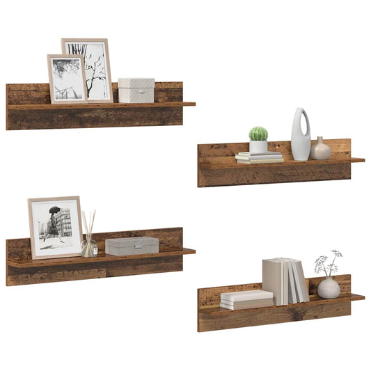 Sieninės lentynos 4 pcs Senovinis medis 80 x 11,5 x 18 cm