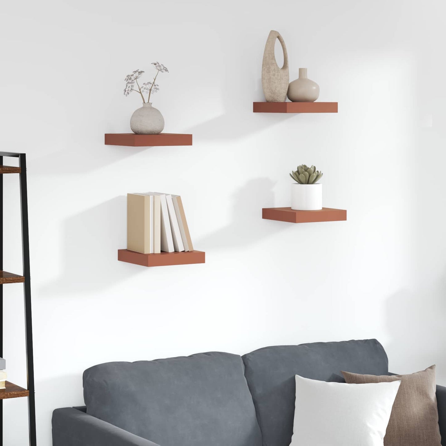 Sieninės lentynos su saugykla 4 pcs Raudona 23 x 23,5 x 4 cm