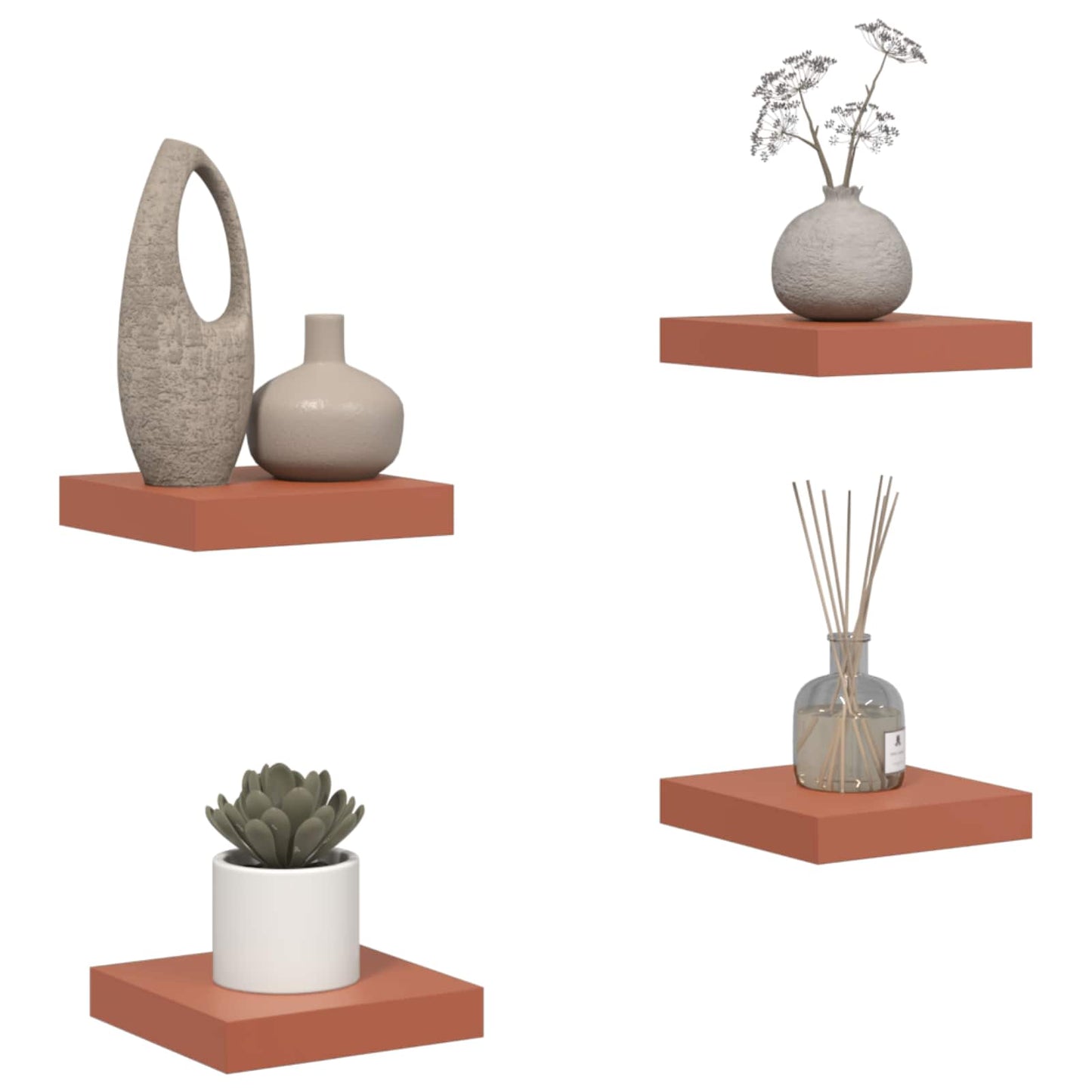 Sieninės lentynos su saugykla 4 pcs Raudona 23 x 23,5 x 4 cm