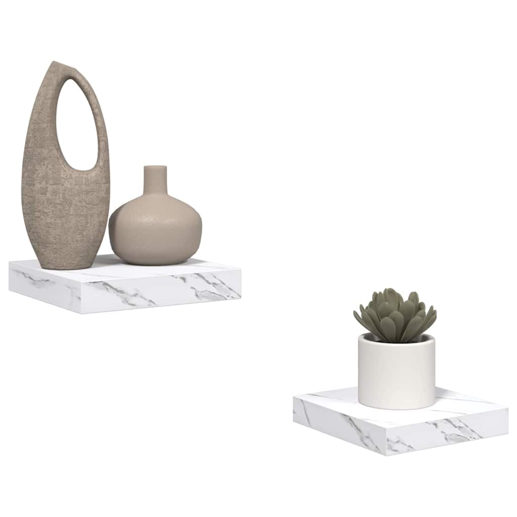 Sieninės lentynos 2 pcs Balti marmuro 23 x 23,5 x 4 cm