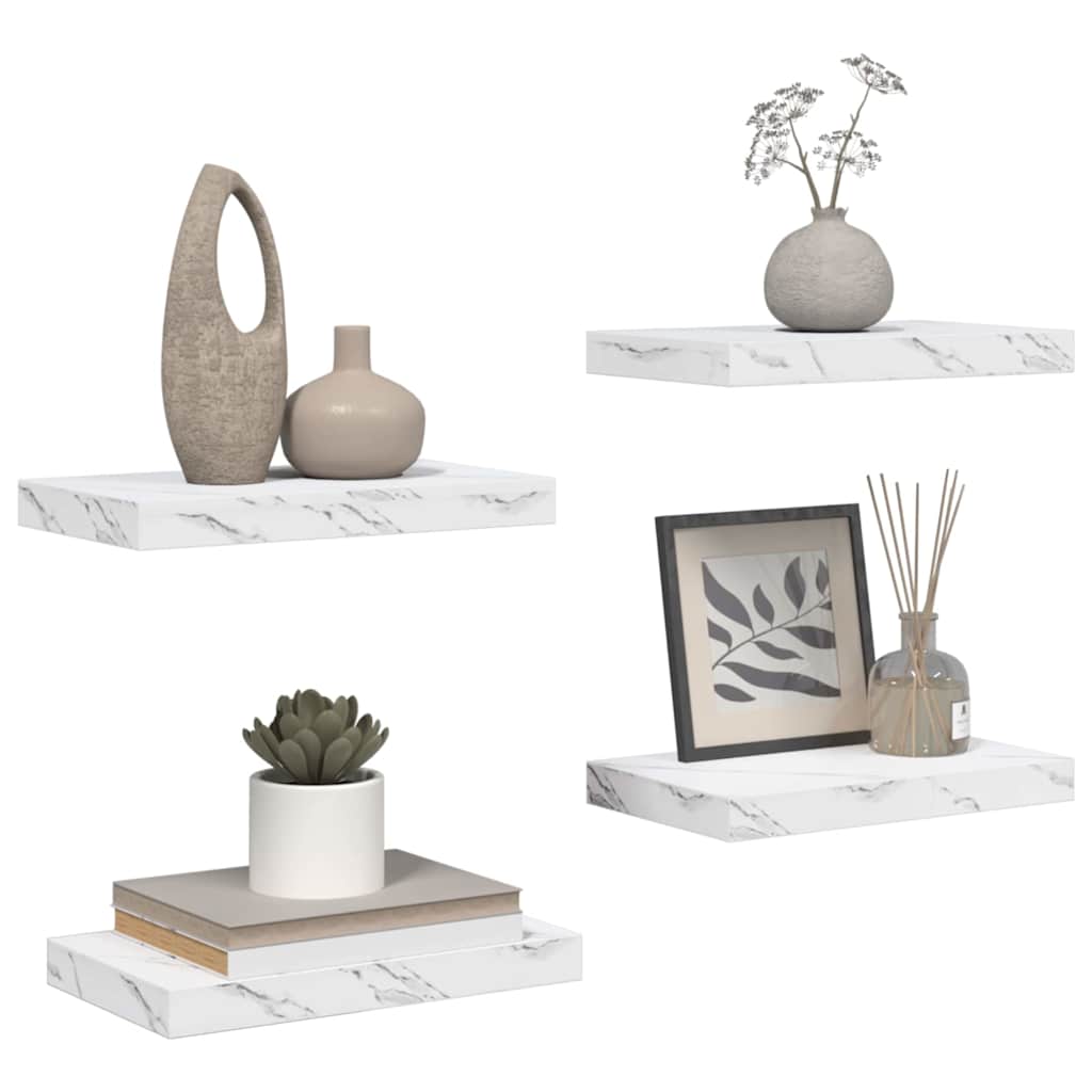 Sieninė lentyna 4 pcs Balti marmuro 40 x 23,5 x 4 cm
