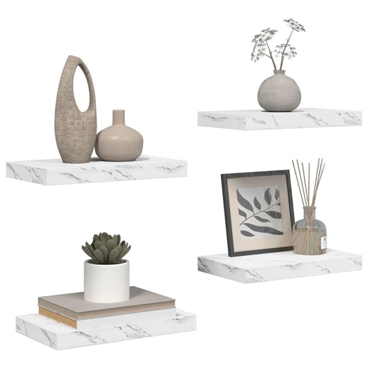 Sieninė lentyna 4 pcs Balti marmuro 40 x 23,5 x 4 cm