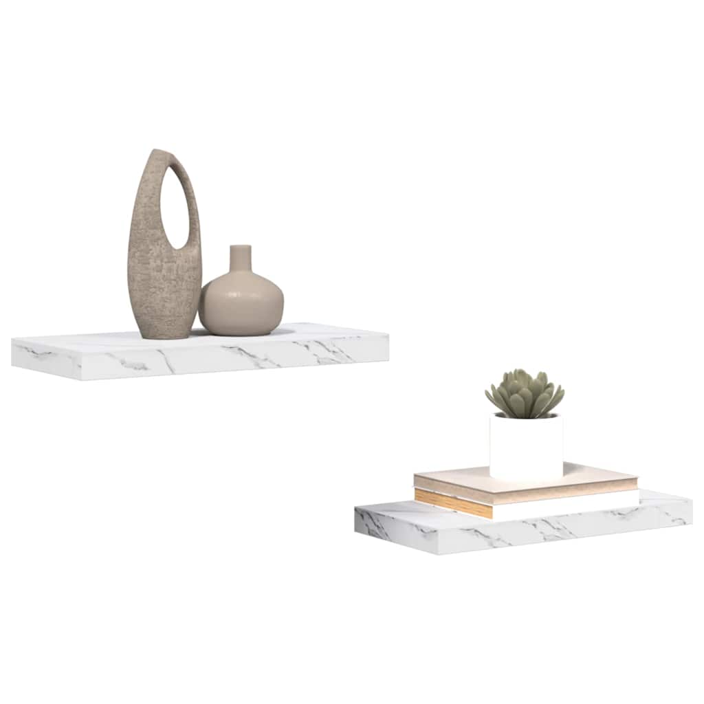 Sieninė lentyna 2 pcs Balti marmuro 50 x 23,5 x 4 cm