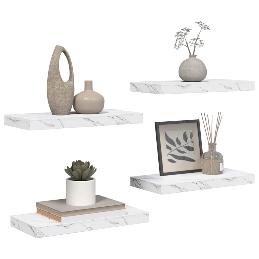 Sieninė lentyna 4 pcs Balti marmuro 50 x 23,5 x 4 cm