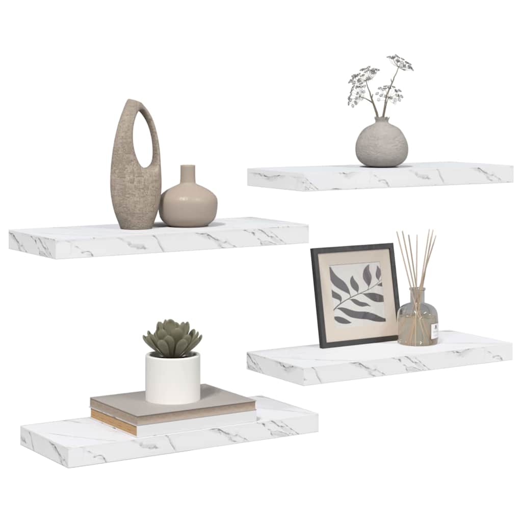 Sieninės lentynos 4 pcs Balti marmuro 60 x 23,5 x 4 cm