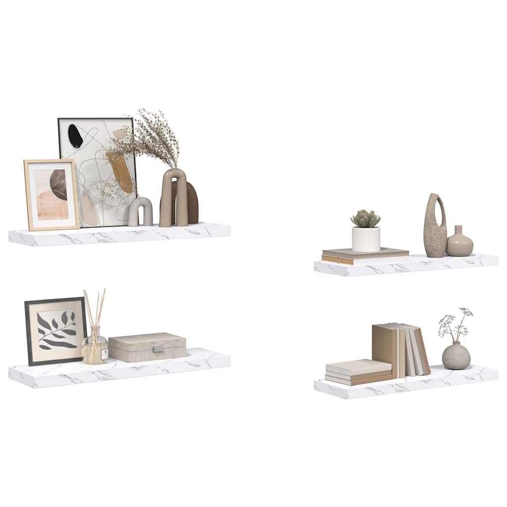 Sieninės lentynos 4 pcs Balti marmuro 80 x 23,5 x 4 cm