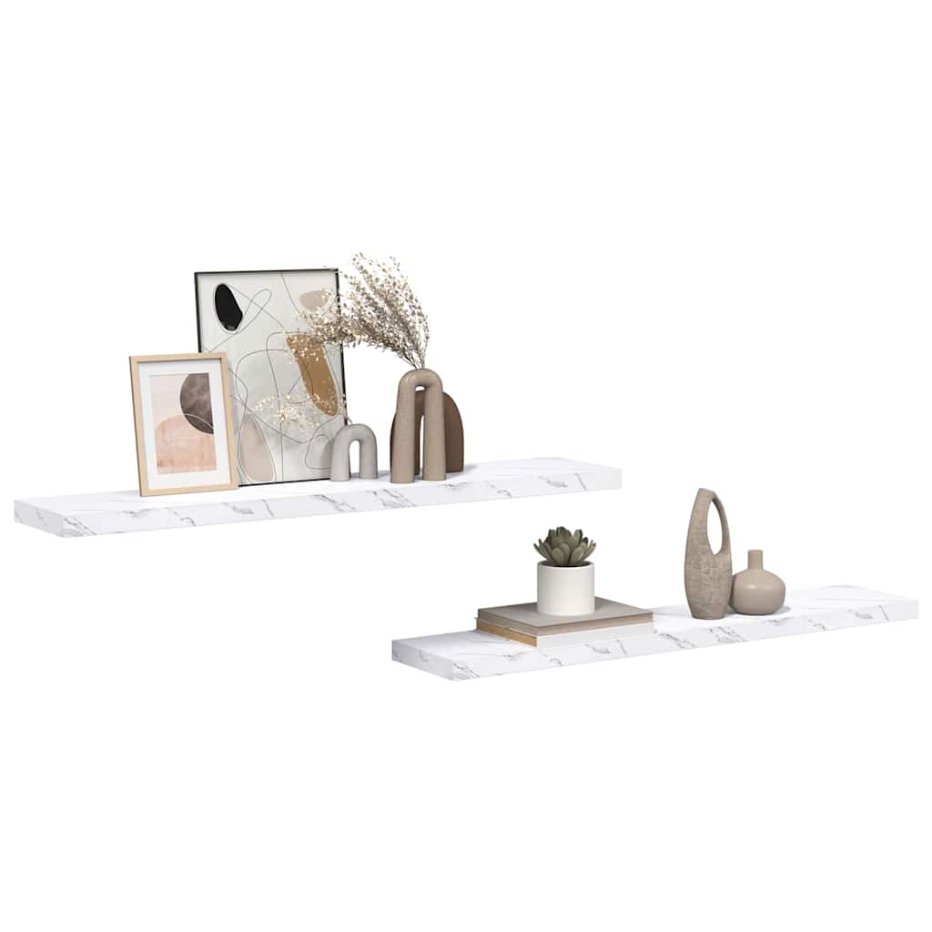 Sieninė lentyna 2 pcs Balti marmuro 120 x 23,5 x 4 cm