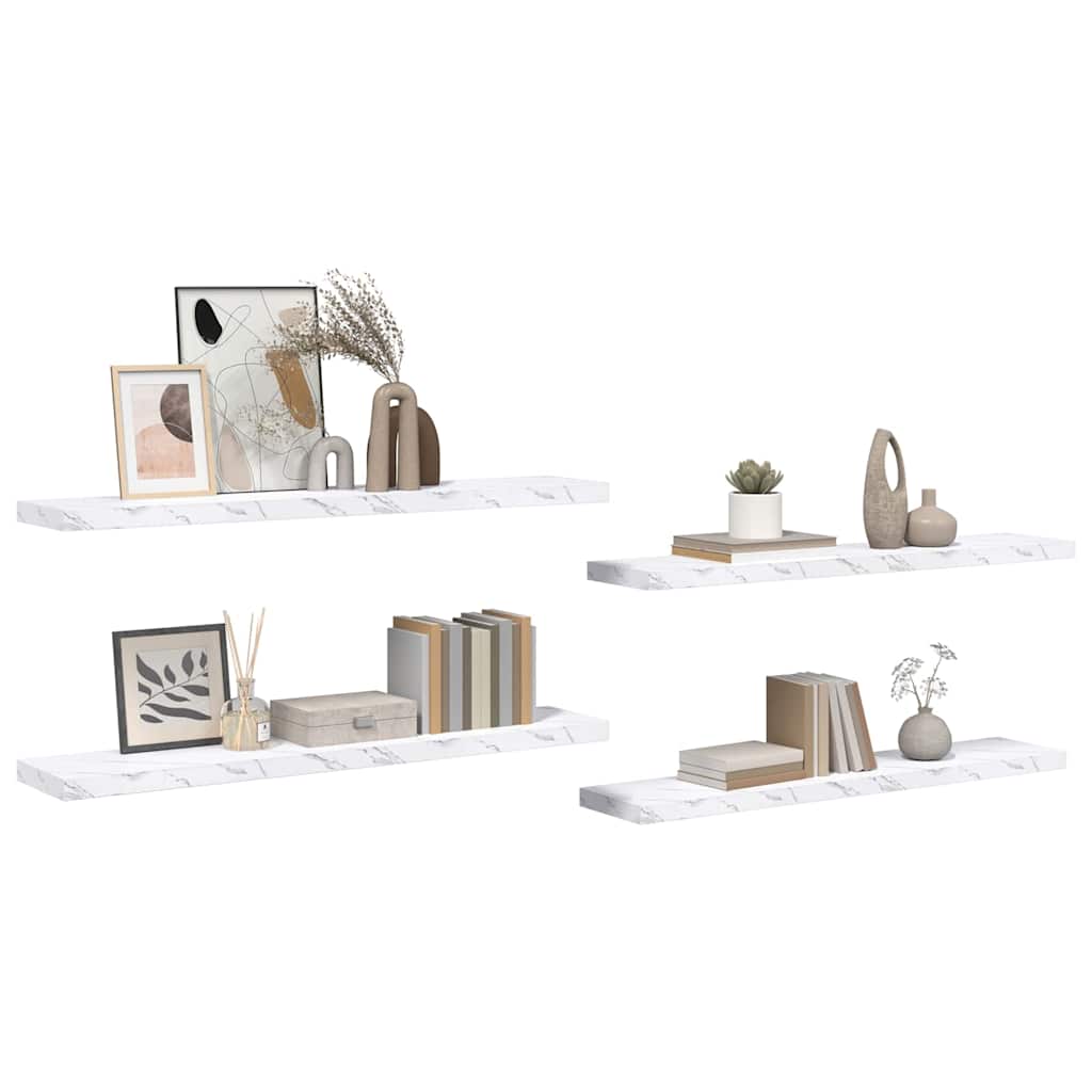 Sieninės lentynos 4 pcs Balti marmuro 120 x 23,5 x 4 cm
