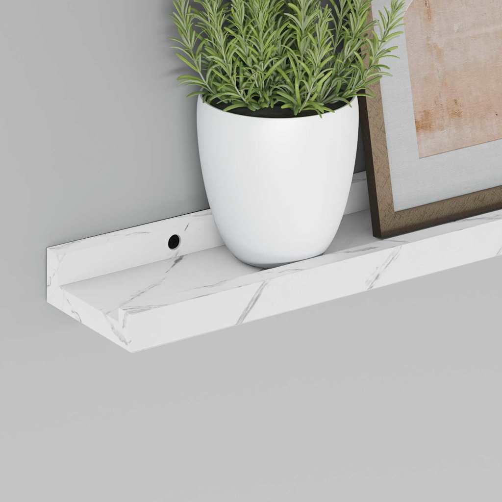 Sieninės lentynos su lentyna 2 pcs Balti marmuro 40 x 9 x 3 cm