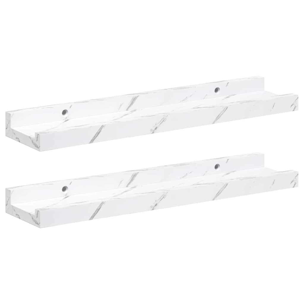 Sieninės lentynos su lentyna 2 pcs Balti marmuro 40 x 9 x 3 cm