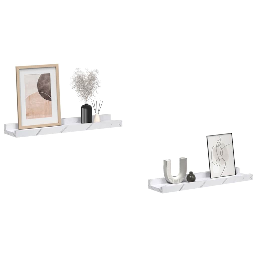 Sieninės lentynos su lentyna 2 pcs Balti marmuro 40 x 9 x 3 cm