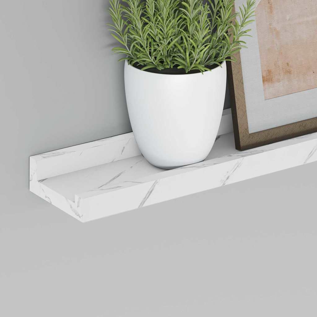 Sieninės lentynos su lentyna 2 pcs Balti marmuro 60 x 9 x 3 cm