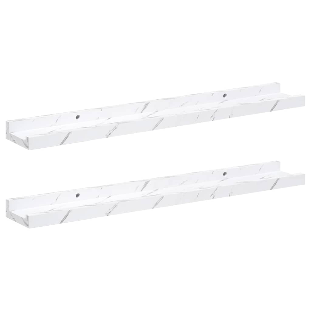 Sieninės lentynos su lentyna 2 pcs Balti marmuro 60 x 9 x 3 cm