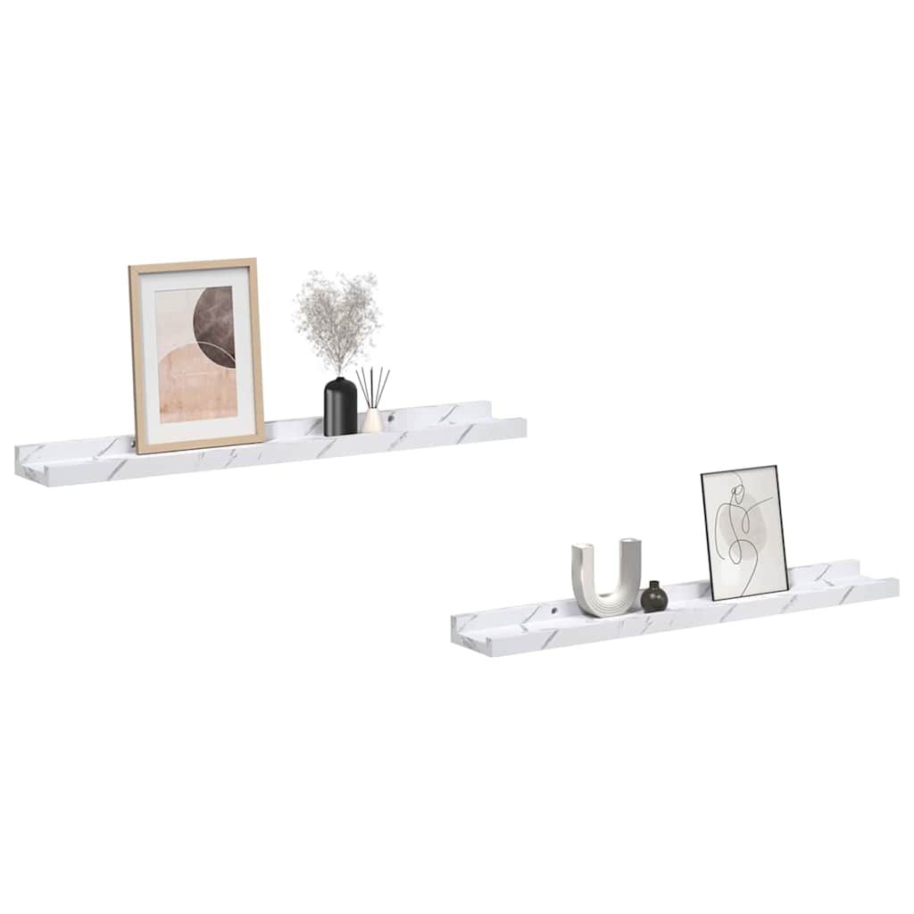 Sieninės lentynos su lentyna 2 pcs Balti marmuro 60 x 9 x 3 cm