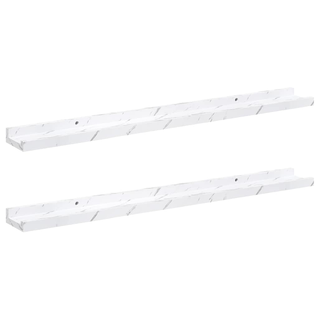 Sieninė lentyna su lentyna 2 pcs Balti marmuro 80 x 9 x 3 cm