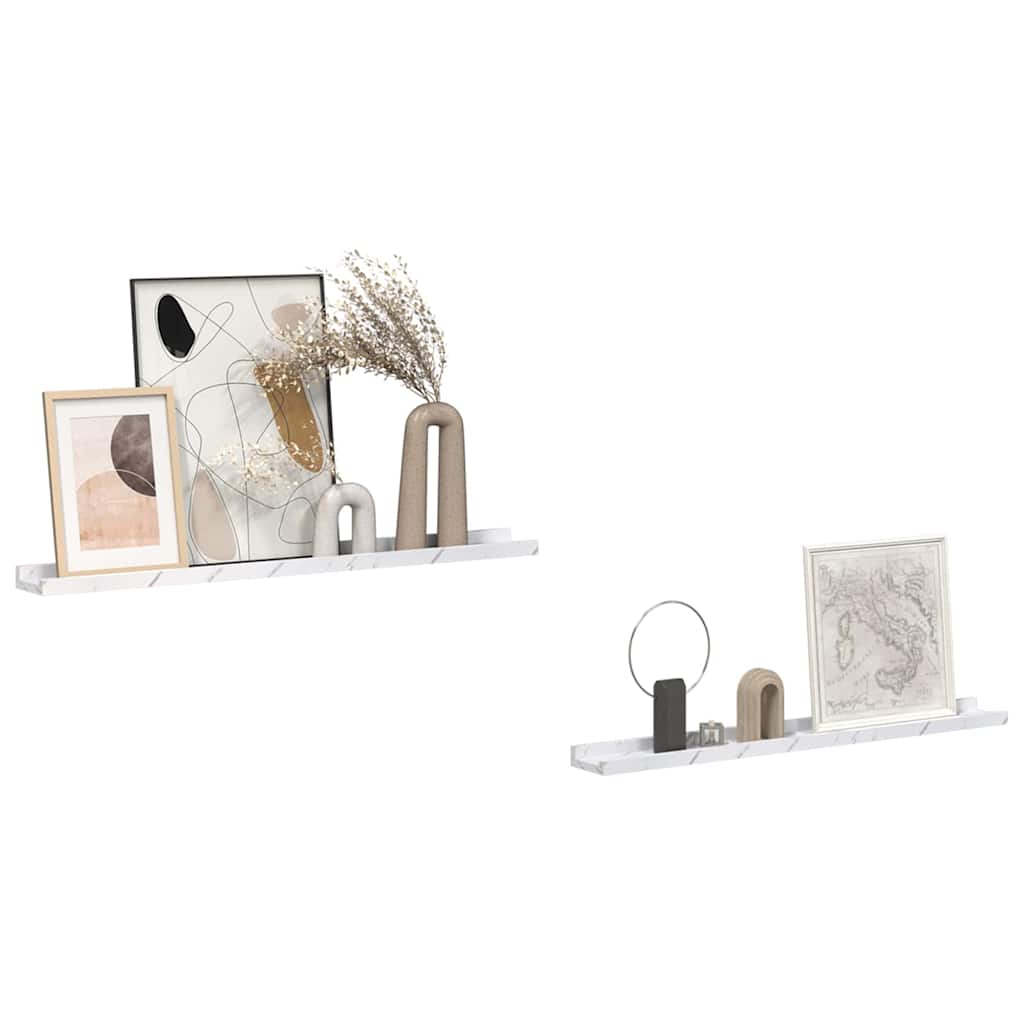 Sieninė lentyna su lentyna 2 pcs Balti marmuro 80 x 9 x 3 cm