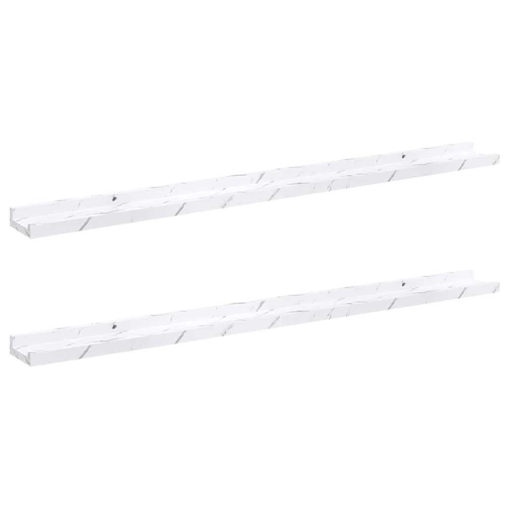 Sieninė lentyna su lentyna 2 pcs Balti marmuro 100 x 9 x 3 cm