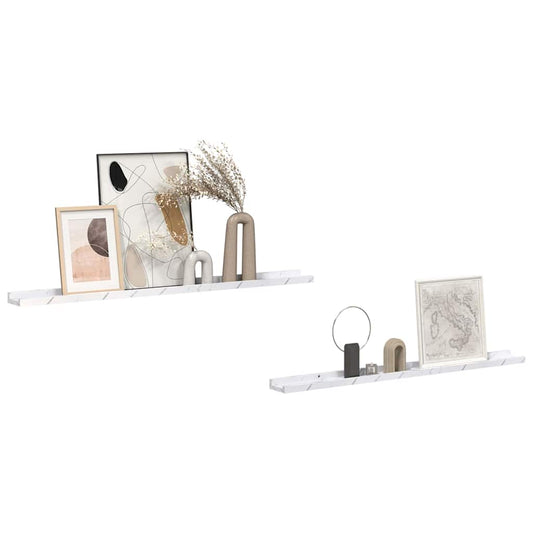 Sieninė lentyna su lentyna 2 pcs Balti marmuro 100 x 9 x 3 cm