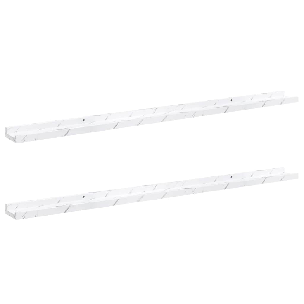Sieninė lentyna su lentyna 2 pcs Balti marmuro 115 x 9 x 3 cm
