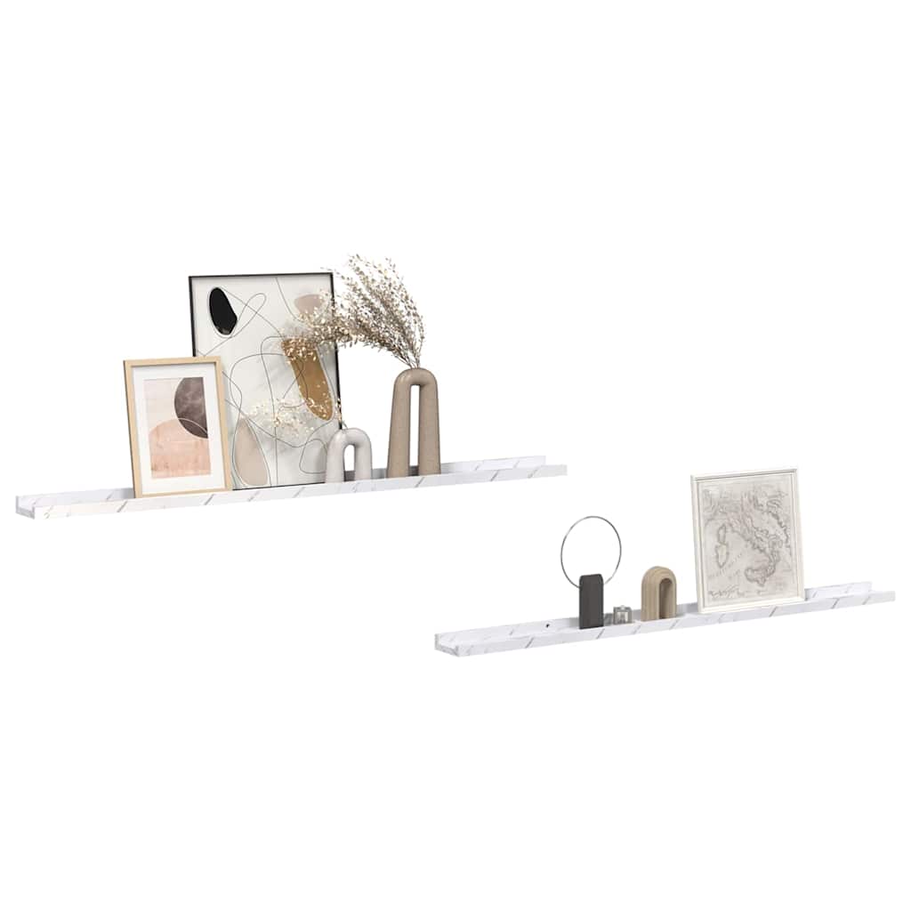 Sieninė lentyna su lentyna 2 pcs Balti marmuro 115 x 9 x 3 cm