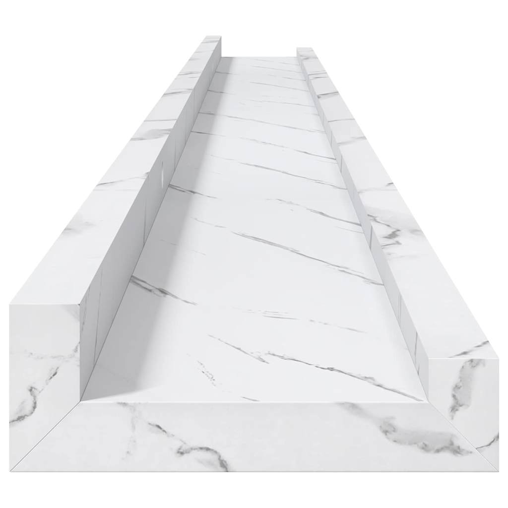 Sieninė lentyna su lentyna 2 pcs Balti marmuro 115 x 9 x 3 cm