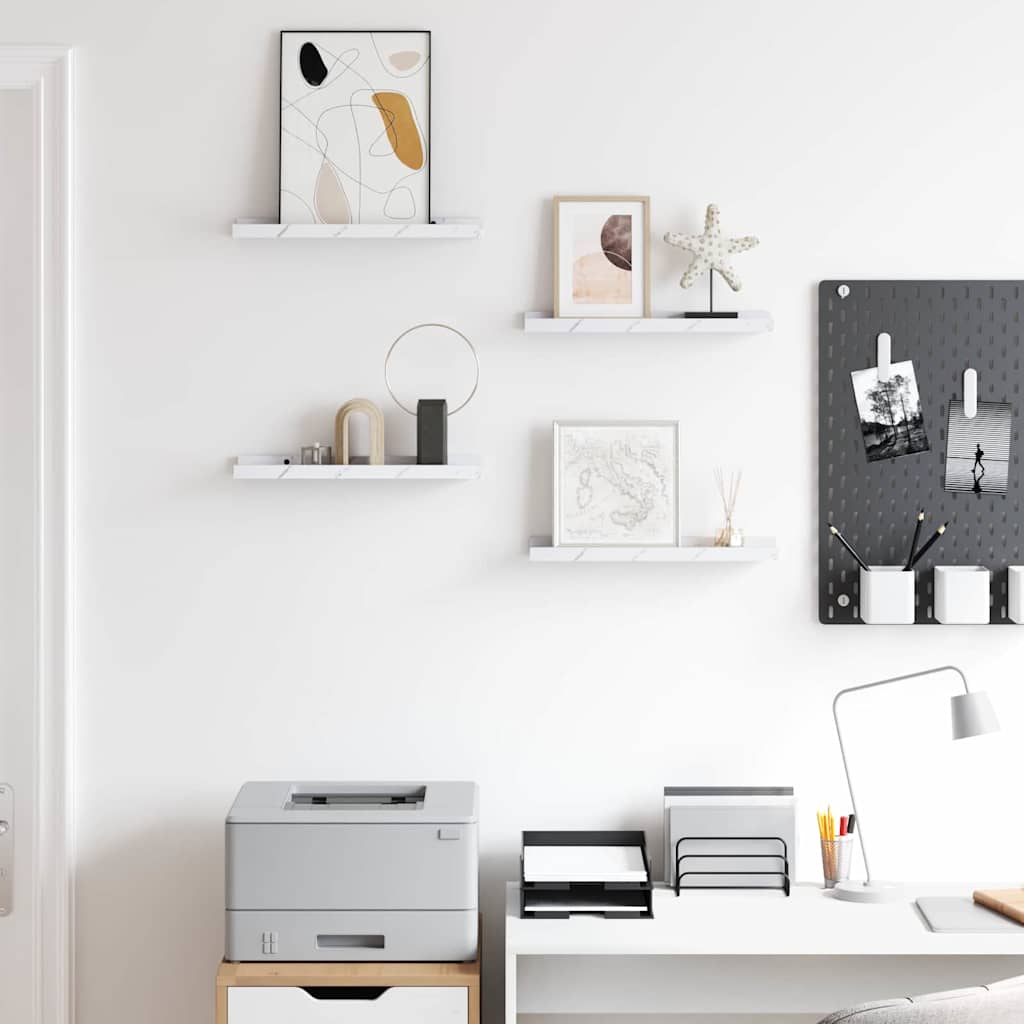 Sieninė lentyna Sieninis 4 pcs Balti marmuro 40 x 9 x 3 cm